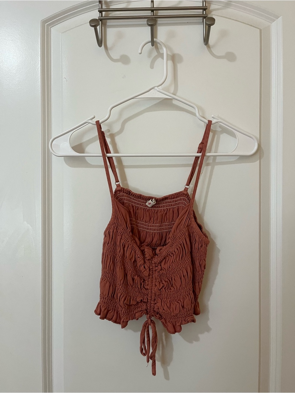 Smocked Drawstring Cami Tank Top - Rust